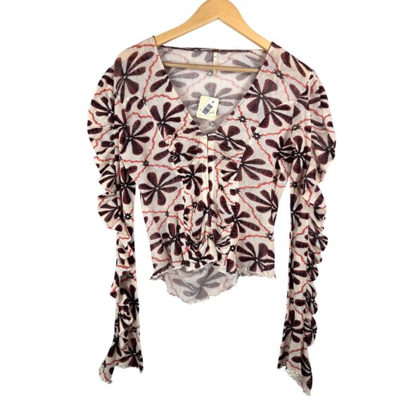 Free People Through‎ the Meadow Top white sand floral sz S - Picture 1 of 9